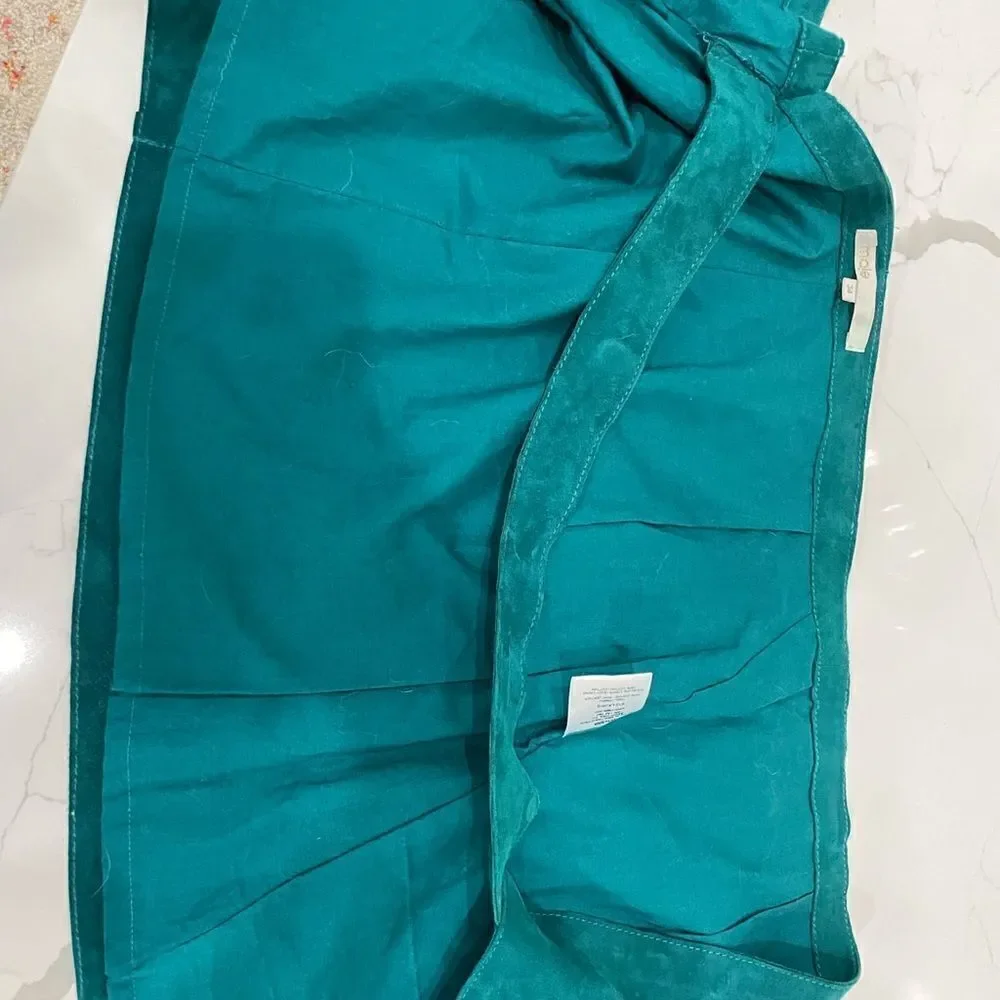 MAJE  Suede Emerald Green Teal Buckle Wrap Mini Skirt NWOT